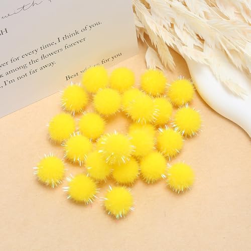 WANYI 300 Stück 2 CM Glitter Pompons zum Basteln Mini Pom Poms Bunte Rund Flauschigen Plüsch Bälle Bommel Weihnachten Pompoms mit Pailletten für DIY Kreativen Handwerk Kleidung Vorhänge (Gelb) von WANYI