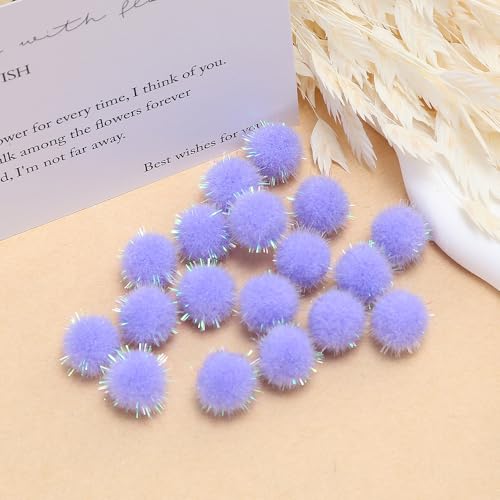 WANYI 300 Stück 2 CM Glitter Pompons zum Basteln Mini Pom Poms Bunte Rund Flauschigen Plüsch Bälle Bommel Weihnachten Pompoms mit Pailletten für DIY Kreativen Handwerk Kleidung Vorhänge (Lila) von WANYI