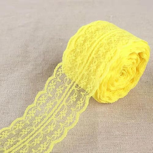 WANYI 300M Spitzenband 4.5cm Spitze Dekoband Bunt Spitzenborte Spitzenstoff Lace Trim DIY Spitzenbesatz Zierband zum Nähen fur Unterwäsche Handwerk Kleidung Haar-Accessoire(Gelb) von WANYI