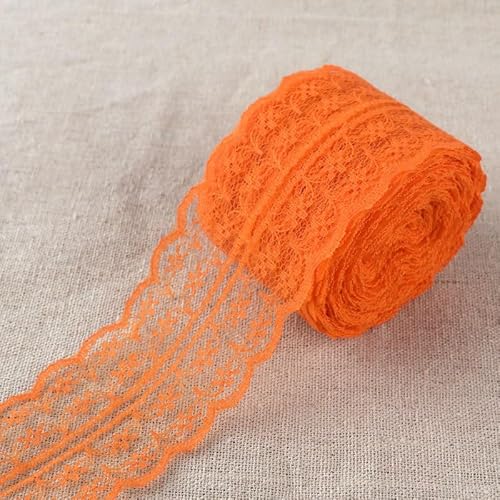 WANYI 300M Spitzenband 4.5cm Spitze Dekoband Bunt Spitzenborte Spitzenstoff Lace Trim DIY Spitzenbesatz Zierband zum Nähen fur Unterwäsche Handwerk Kleidung Haar-Accessoire(Orange) von WANYI