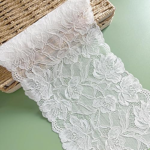 WANYI 3M Elastizität Spitzenband 23CM Breit Spitze Spitzenborte Bunte Blumen Lace Spitzenbordüre Spitzenstoff Dekoband Zierband Nähzubehör für DIY Nähen Unterwäsche(weiß) von WANYI