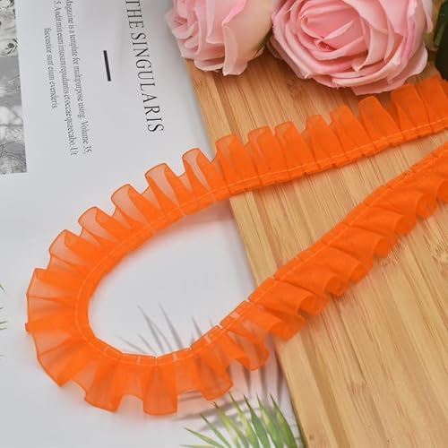 WANYI 5 Meters 2.5cm Breite Rüschen Spitzenband Plissee Spitzenbordüre Borten und Bänder zum Nähen Doppellagiger Kantenbesatz Dekoband für DIY Handwerk Verzierungen(Orange) von WANYI