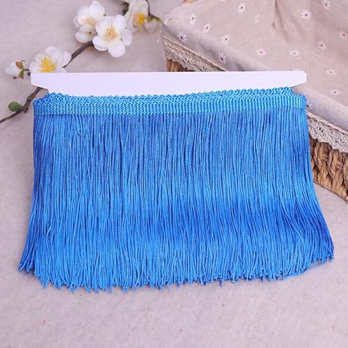 WANYI 5 Yards 10cm Breite Fransenborte Fransen zum Annähen Schnittfranse Seide Quaste Fransenbordüre Fransenband Tanzfransen Nähzubehör für Kleidung, Dessous, Kostüme Dekoration(Blau 03) von WANYI