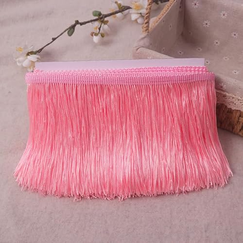 WANYI 5 Yards 10cm Breite Fransenborte Fransen zum Annähen Schnittfranse Seide Quaste Fransenbordüre Fransenband Tanzfransen Nähzubehör für Kleidung, Dessous, Kostüme Dekoration(Rosa 03) von WANYI