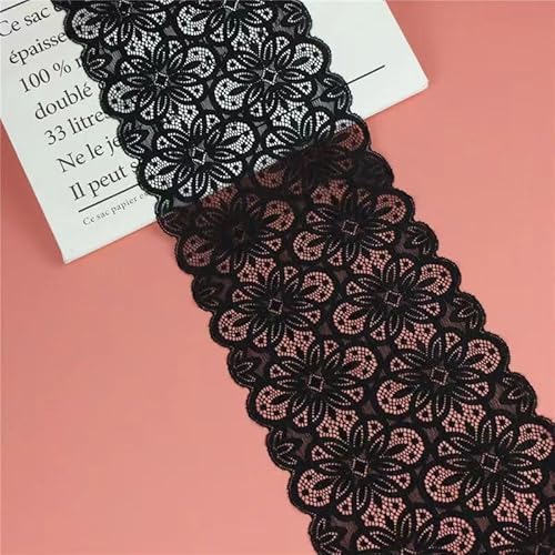 WANYI 5 Yards 18cm Spitzenband Elastizität Spitzenbordüre Spitzenborte Zierband Dekoband Borten und Bänder zum Nähen Spitze Meterware für Kleidung Unterwäsche Tischdeko(Schwarz) von WANYI