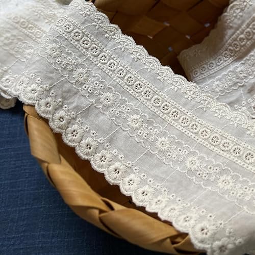 WANYI 5 Yards 8.5cm Baumwolle Spitzenband Borten und Bänder zum Nähen Vintage Spitzeborte Spitzenstoff Häkelband DIY für Unterwäsche Kleidung Kopfkissenbezug(Beige) von WANYI