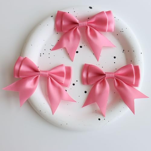 WANYI 50 Stück Schleifen Doppelschicht Geschenkschleife Kleine Schleifen zum Basteln Satinschleifen Satinband Ribbon für Basteln Hochzeit Haarschmuck Geschenke Deko(Dunkelrosa) von WANYI