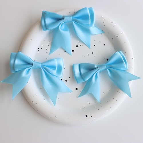 WANYI 50 Stück Schleifen Doppelschicht Geschenkschleife Kleine Schleifen zum Basteln Satinschleifen Satinband Ribbon für Basteln Hochzeit Haarschmuck Geschenke Deko(Hellblau) von WANYI