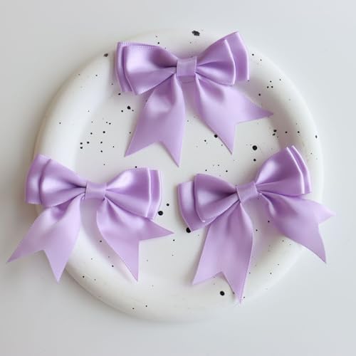 WANYI 50 Stück Schleifen Doppelschicht Geschenkschleife Kleine Schleifen zum Basteln Satinschleifen Satinband Ribbon für Basteln Hochzeit Haarschmuck Geschenke Deko(Hellviolett) von WANYI