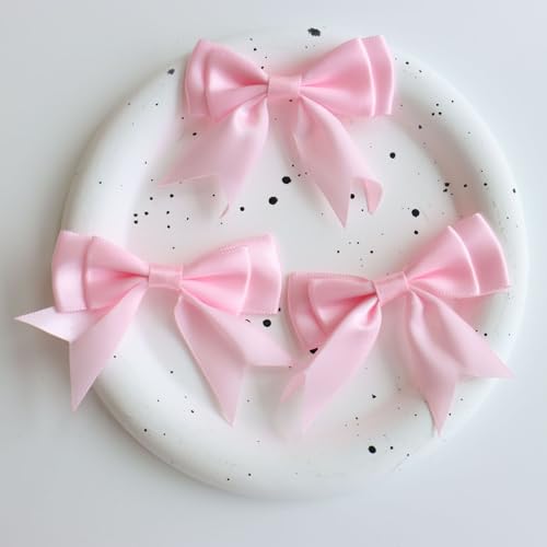 WANYI 50 Stück Schleifen Doppelschicht Geschenkschleife Kleine Schleifen zum Basteln Satinschleifen Satinband Ribbon für Basteln Hochzeit Haarschmuck Geschenke Deko(Rosa) von WANYI