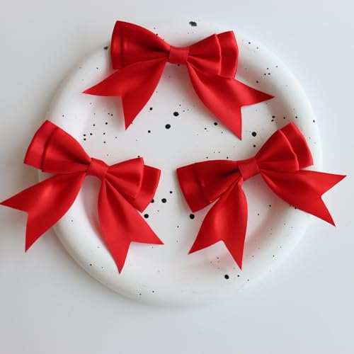 WANYI 50 Stück Schleifen Doppelschicht Geschenkschleife Kleine Schleifen zum Basteln Satinschleifen Satinband Ribbon für Basteln Hochzeit Haarschmuck Geschenke Deko(Rot) von WANYI