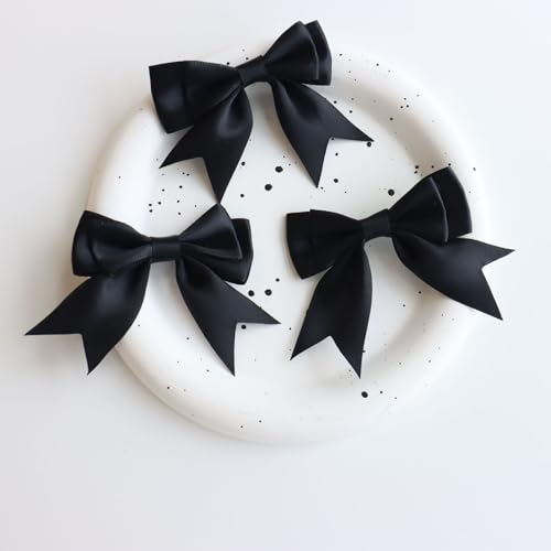 WANYI 50 Stück Schleifen Doppelschicht Geschenkschleife Kleine Schleifen zum Basteln Satinschleifen Satinband Ribbon für Basteln Hochzeit Haarschmuck Geschenke Deko(Schwarz) von WANYI