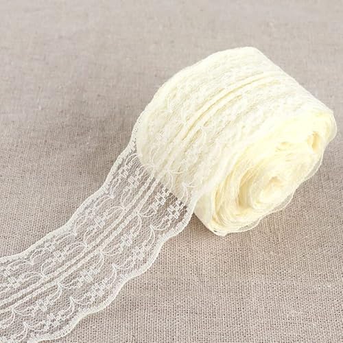 WANYI 50M Spitzenband 4.5cm Spitze Dekoband Bunt Spitzenborte Spitzenstoff Lace Trim DIY Spitzenbesatz Zierband zum Nähen fur Unterwäsche Handwerk Kleidung Haar-Accessoire(Beige) von WANYI