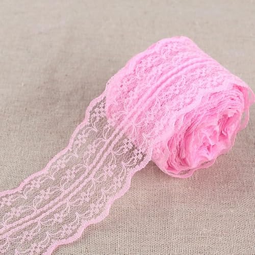 WANYI 50M Spitzenband 4.5cm Spitze Dekoband Bunt Spitzenborte Spitzenstoff Lace Trim DIY Spitzenbesatz Zierband zum Nähen fur Unterwäsche Handwerk Kleidung Haar-Accessoire(Rosa) von WANYI