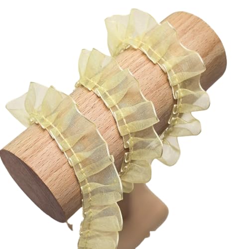 WANYI 5M Plissierter Spitzenband 2cm Breite Chiffonband Rüschenbesatz Vintage Plissee Spitzenborte Dekoband Zum Nähen für DIY Kleidung, Hochzeit Dekoration, Handwerk(Aprikose) von WANYI