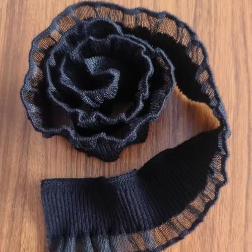 WANYI 6CM Spitzenband Organza Spitzenstoff Gestrickte Rüschen Spitzenborte Spitzenbordüre Dekoband Elastische Spitze Borten Bänder zum Nähen für Kragen Manschetten Rocksaum (10M,Schwarz) von WANYI