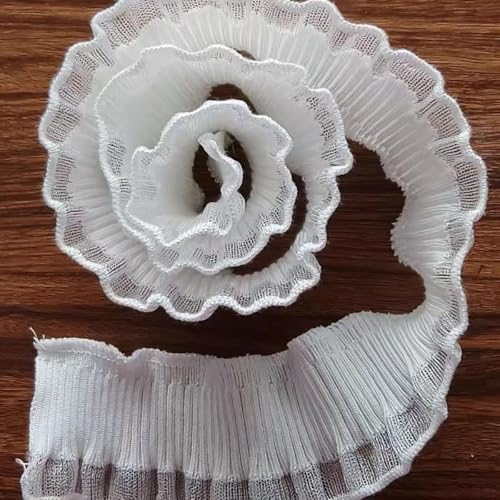 WANYI 6CM Spitzenband Organza Spitzenstoff Gestrickte Rüschen Spitzenborte Spitzenbordüre Dekoband Elastische Spitze Borten Bänder zum Nähen für Kragen Manschetten Rocksaum (2M,Weiß) von WANYI