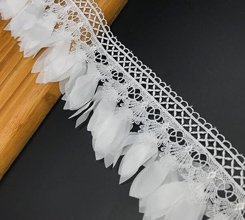 WANYI 8.5CM 5 Yards Fransenborte Weiß Fransen Dekoband Fransenbordüre Fransenband mit Bestickte Lace Spitze Quaste Trim Band Quaste Fransen-Borten zum Nähen für DIY Basteln Kleidung Vorhänge von WANYI