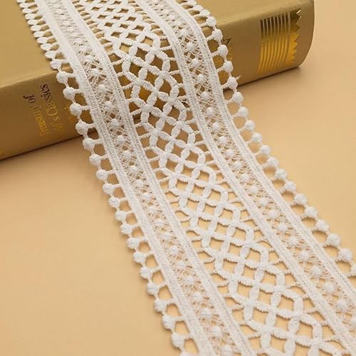 WANYI 8.5CM Breite Spitzenband Weiß Spitze Borten und Bänder zum Nähen Stickerei Spitzenborte Spitzenbordüre Dekoband Zierband Lace Trim Ribbon für DIY Handwerk Kleidung Vorhänge (15 Yards) von WANYI