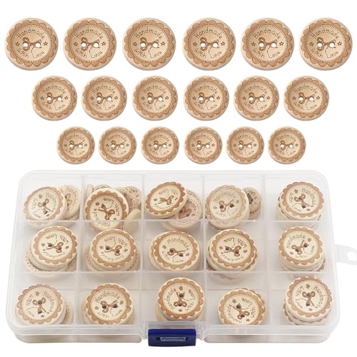 WANYI 80 Stück Holzknöpfe 15mm 20mm 25mm Runde Knöpfe Holz Kinder Natur Kinderknöpfe Babyknöpfe mit 2 Loch für DIY Nähen Babysachen Strickjacken Strickwolle (B) von WANYI