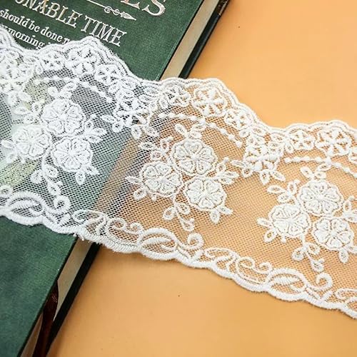 WANYI 8cm Breit Spitzenband aus Baumwolle Spitze Vintage Spitzenborte Spitzenbordüre Zierband zum Nähen Spitzen-Blumen für Hochzeit Geschenkband DIY Handwerk(10 Yards-Weiß) von WANYI