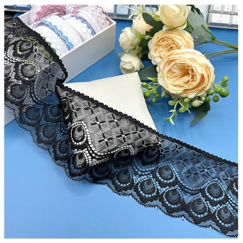 WANYI Elastisch Spitzenband 10 Yard 9CM Dekoband Zierband Spitzenborte Schwarz Vintage Spitzenbordüre Spitzenstoff Spitzenbänder für DIY Handwerk Hochzeit Tischdeko Geschenkband Geschenkbox von WANYI