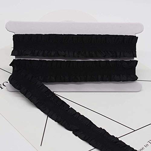 WANYI Plissee Spitzenband 2.5cm Breite Doppelspitze Elastizität Rüschen Spitzenbesatz 10 Yards Lang Spitzenbordüre Spitzenborte Nylon Stoff Accessoires für Kleidung, Unterwäsche, Hut Spitze(Schwarz) von WANYI