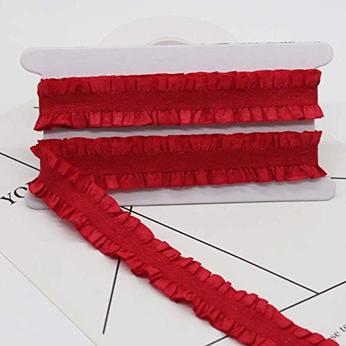 WANYI Plissee Spitzenband 2.5cm Breite Doppelspitze Elastizität Rüschen Spitzenbesatz 10 Yards Lang Spitzenbordüre Spitzenborte Nylon Stoff Accessoires für Kleidung, Unterwäsche, Hut Spitze(Rot 01) von WANYI