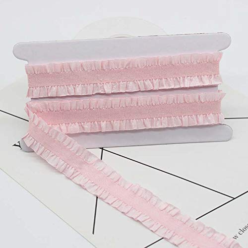 WANYI Plissee Spitzenband 2.5cm Breite Doppelspitze Elastizität Rüschen Spitzenbesatz 2 Yards Lang Spitzenbordüre Spitzenborte Nylon Stoff Accessoires für Kleidung, Unterwäsche, Hut Spitze(Rosa 01) von WANYI