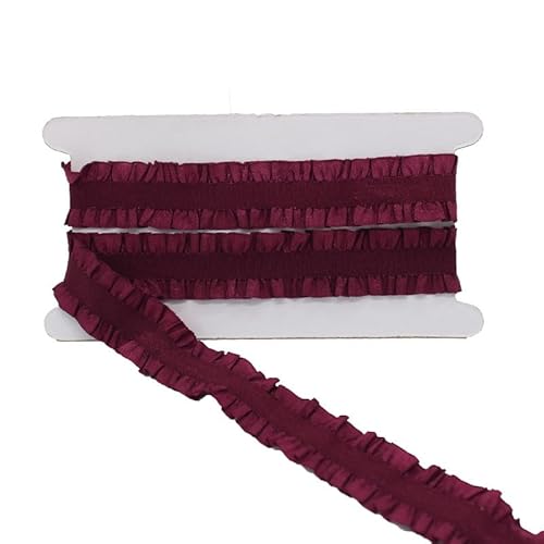 WANYI Plissee Spitzenband 2.5cm Breite Doppelspitze Elastizität Rüschen Spitzenbesatz 30 Yards Lang Spitzenbordüre Spitzenborte Nylon Stoff Accessoires für Kleidung, Unterwäsche, Hut Spitze(Rot 02) von WANYI