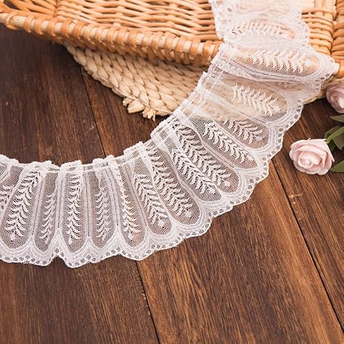 WANYI Spitzenband Weiß SpitzenBorte Vintage Dekoband Zierband Spitzenborte 9cm Breite plissee tüll spitzenstoff für DIY Handwerk Nähen Hochzeit Deko(A-Weiß-10m) von WANYI