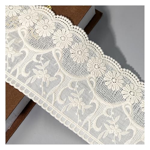 WANYIG Baumwolle Spitzenband Borten und Bänder zum Nähen 10CM Breite Stickerei Spitzenborte Dekoband Zierband Spitze Spitzenbordüre für DIY Basteln Dessous Vorhänge Hochzeit Röcke (Beige, 1 Yard) von WANYIG