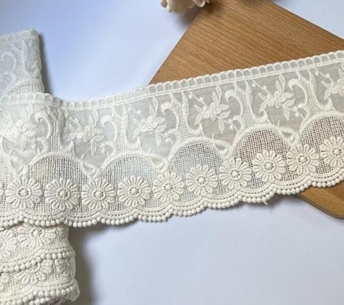 WANYIG Baumwolle Spitzenband Borten und Bänder zum Nähen 10CM Breite Stickerei Spitzenborte Dekoband Zierband Spitze Spitzenbordüre für DIY Basteln Dessous Vorhänge Hochzeit Röcke (Beige, 2 Yards) von WANYIG