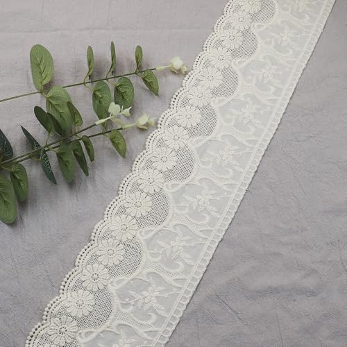 WANYIG Baumwolle Spitzenband Borten und Bänder zum Nähen 10CM Breite Stickerei Spitzenborte Dekoband Zierband Spitze Spitzenbordüre für DIY Basteln Dessous Vorhänge Hochzeit Röcke (Beige, 3 Yards) von WANYIG