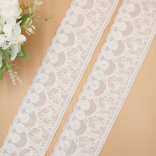 WANYIG Baumwolle Spitzenband Borten und Bänder zum Nähen 10CM Breite Stickerei Spitzenborte Dekoband Zierband Spitze Spitzenbordüre für DIY Basteln Dessous Vorhänge Hochzeit Röcke (Weiß, 2 Yards) von WANYIG