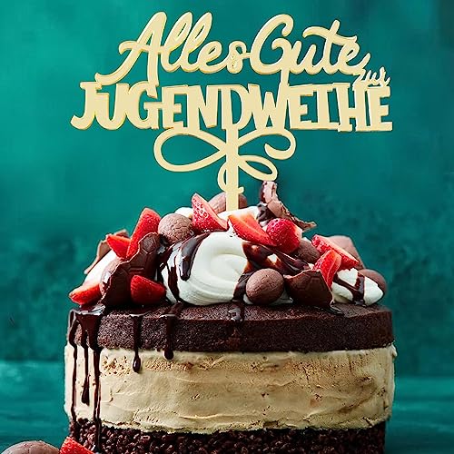 WANYIG Jugendweihe Tortendeko Acryl Cake Topper Alles Gute Zur Jugendweihe Tortenstecker Kuchen Deko Tortenaufleger für Mädchen und Jung (Gold) von WANYIG