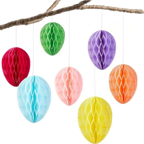 WANYIG Ostereier zum Aufhängen Wabenbälle Papier Osterdekoration Osterdeko zum Aufhängen Osterdeko Hängend Ornamente Waben Bastelset Bunte für Zuhause 7 Farben (14 Stück) von WANYIG