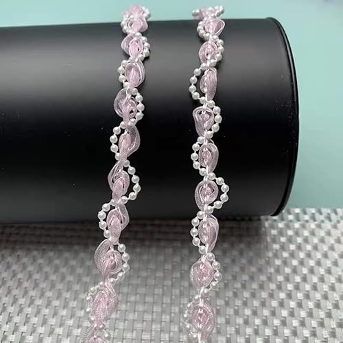 WANYIG Spitzenband Perlen Schleifenband Geschenkband Dekoband Hochzeit Spitzenborte Borten und Bänder zum Nähen für DIY Basteln Apparel Kleidung, Hochzeit, Dekoration, Geschenkbox (Rosa, 10 Yards) von WANYIG