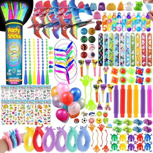 WAORZMK 230Pcs Party Bag Fillers Unisex with Glow Sticks, Balloons, Gliders, Pop Tubes, Assortment Toys Classroom Prizes Rewards Goodie Loot Bag Fillers von WAORZMK