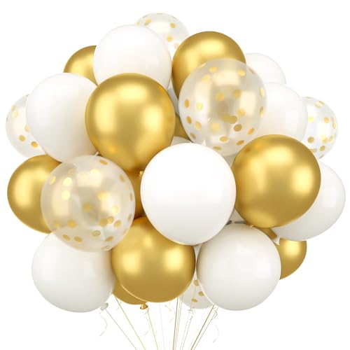 WAREHOUSE 30 Stück 12” Ballons goldweiß Luftballons Geburtstag Ballons Helium Luftballons goldweiß Luftballon Girlande für luftballons hochzeit, ballon girlande, Taufe Deko. von WAREHOUSE