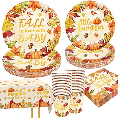 Little Pumpkin Baby Shower Decorations Set Serves 30, Little Pumpkin Baby Shower Plates and Napkins for Fall Theme Baby Shower Birthday Party Supplies von WAROUS