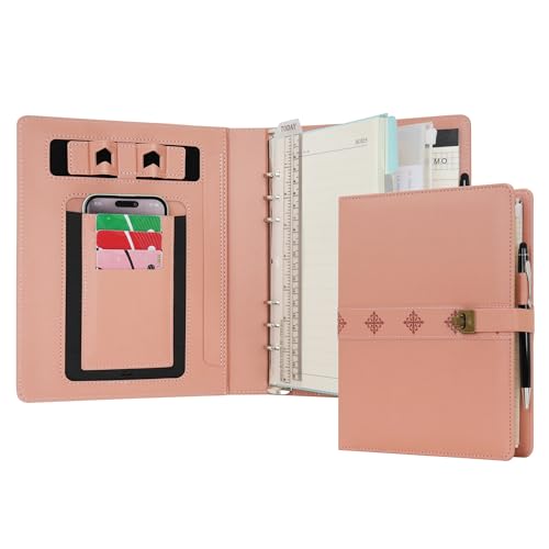 WASON A5 Tagebuch Liniertes Kompositions Notizbuch mit Stift, Nachfüllbarem Papier Herausnehmbares Klemmbrett Ringbuch Portfolio Notizblock für Schule Reisearbeit und Organizer (Pink) von WASON