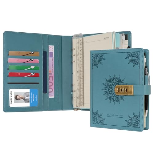 WASON Tagebuch mit Schloss A5 Liniertes Notizbuch Ringbuch Portfolio, Nachfüllbares Schreib Papier Journal, Stift, Klemmbrett Planer Organizer für ideal Geschäft, Schule & Reisen (Cyan) von WASON