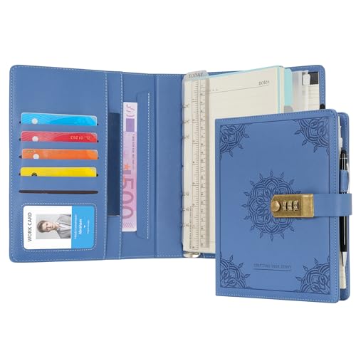 WASON Tagebuch mit Schloss A5 Liniertes Notizbuch Ringbuch Portfolio, Nachfüllbares Schreib Papier Journal, Stift, Klemmbrett Planer Organizer für ideal Geschäft, Schule & Reisen (Hellblau) von WASON