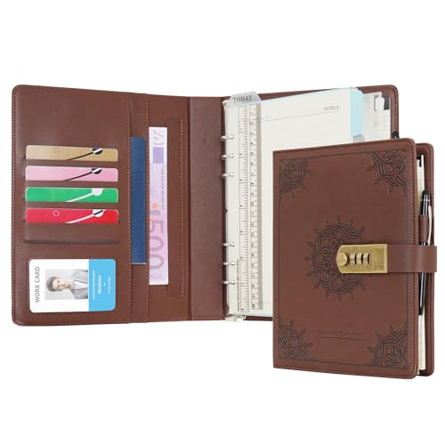 WASON Tagebuch mit Schloss A5 Liniertes Notizbuch Ringbuch Portfolio, Nachfüllbares Schreib Papier Journal, Stift, Klemmbrett Planer Organizer für ideal Geschäft, Schule & Reisen (Kaffee) von WASON