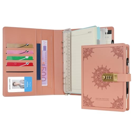 WASON Tagebuch mit Schloss A5 Liniertes Notizbuch Ringbuch Portfolio, Nachfüllbares Schreib Papier Journal, Stift, Klemmbrett Planer Organizer für ideal Geschäft, Schule & Reisen (Rosa) von WASON