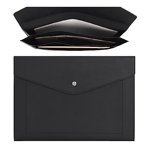 Wason A4 Dokumententaschen Leder mit Erweiterbaren, Umschlaghülle Halter Papierrechnungen, Schreibwaren Tablet und PC für Arbeit Studium Reisen (Schwarz) von WASON