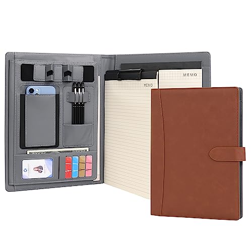 Wason Portfolio A4 Schreibmappe Kunstleder Portfolio mit Telefon Tablet Ständer & Klemmbrett Schreibblock, Ordner Datei Dokumentenhalter Hülle für Organizer Büro Schule Reisen (Braun) von WASON