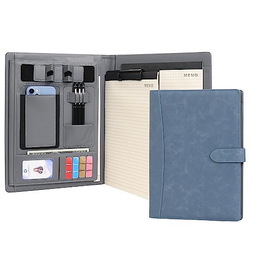 Wason Portfolio A4 Schreibmappe Kunstleder Portfolio mit Telefon Tablet Ständer & Klemmbrett Schreibblock, Ordner Datei Dokumentenhalter Hülle für Organizer Büro Schule Reisen (Blau) von WASON