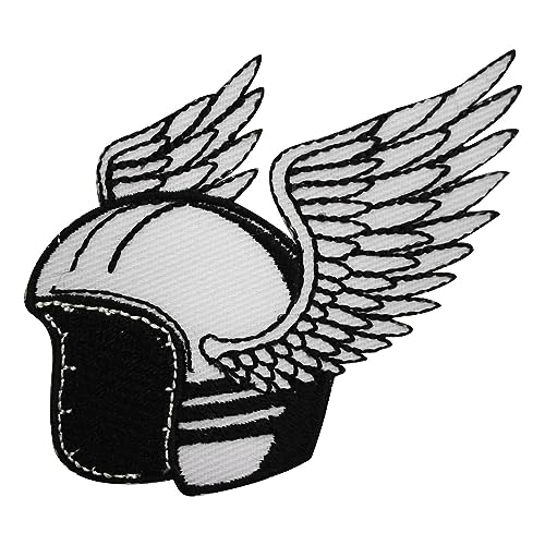 Biker Patch Biker Helm mit Flügeln Patch Racing Patch bestickt zum Aufbügeln Aufnähen auf Patch Abzeichen für Kleidung usw. 9x6cm von WASPRO